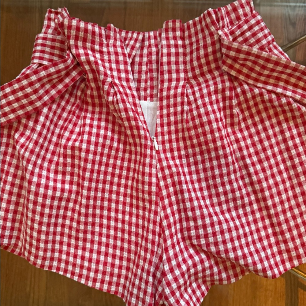 NWOT Privacy Please x Revolve Red Gingham Paperbag Tie-Waist Women's Shorts  XXS - Picture 6 of 10